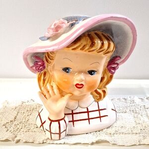 Vintage Little Girl Lady Head Vase Planter